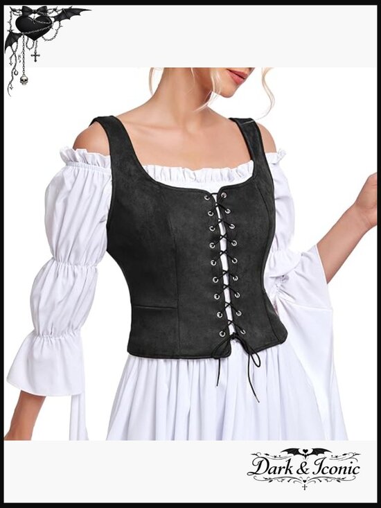 Tops - Renaissance Corset Vest Pirate Costume Medieval Lace Up Top